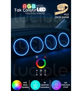 Şerit LED RGB Neon LED Hoparlör Kapağı Seti – 4'lü 20cm  RF Kumandalı  12V & 24V Uyumlu