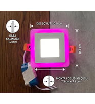 Kare Sıva Altı Led Spot Aydınlatma 6 WATT Çift Renk 3 Kademe Pembe Beyaz Gece Lambası Armatür
