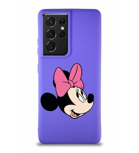 Samsung Galaxy S21 Ultra Soft Premier Kapak Minnie Mouse-A Tasarımlı Silikon Kılıf - Mor (Şeffaf)