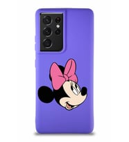 Samsung Galaxy S21 Ultra Soft Premier Kapak Minnie Mouse-A Tasarımlı Silikon Kılıf - Mor (Şeffaf)