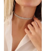 Kordon Zincir Örme El Yapımı Chooker Tasma Silver ve Gold Renk Kolye (Gümüş)