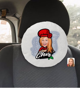 BK Gift Kişiye Özel Kadın Chef Karikatürlü Yuvarlak Araç Koltuk Yastığı-10