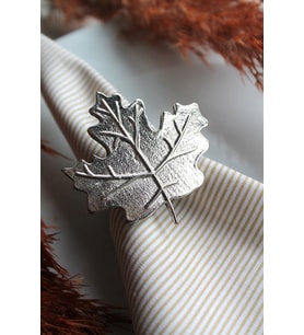 6 Adet Gümüş Çınar Yaprağı Metal Peçete Halkası - Napkin Ring