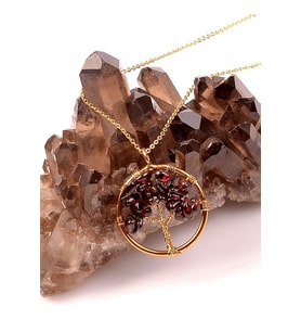 Sertifikalı Gold Lal Garnet Hayat Ağacı Kolye (Çok Renkli)