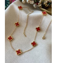 van cleef kırmızı renk çift taraflı çelik kolye