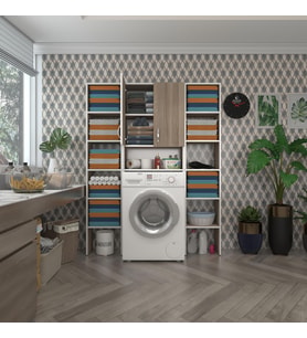 Kenzlife çamaşır makinesi dolabı sinemmaksduble crd 180*126*30 banyo kapaklı arkalıklı raflı (Karışık)