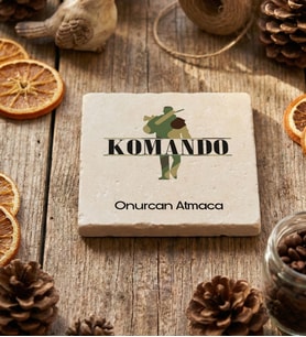 Kişiye Özel Komando Bardak Altlığı  Hediyesi (Krem)