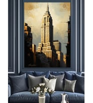 New York Empire State Binası Dekoratif Kanvas - Mdf Ahşap Tablo
