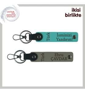 Türk Yazısı Temalı Kişiselleştirilebilir Hediyelik Anahtarlık Seti, Koyu Turkuaz-Kül Gri (Çok Renkli)