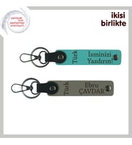 Türk Yazısı Temalı Kişiselleştirilebilir Hediyelik Anahtarlık Seti, Koyu Turkuaz-Kül Gri (Çok Renkli)