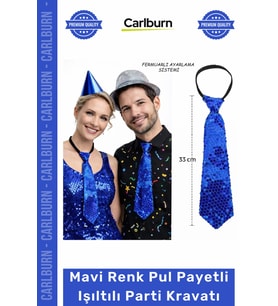 #Kravat Göz Alıcı Sahne Kostüm Aksesuarı Hazır Mavi Renk Pul Payetli Işıltılı Parti Kravatı 33 cm