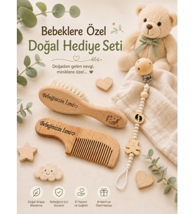 Doğal ahşap isimli bebek hediye seti