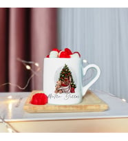 Mutlu Yıllar & Merry Christmas Yılbaşı Tasarımlı Ahşap Tabaklı Türk Kahvesi Fincanı