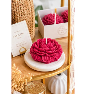 Şakayık 3'lü Mum - Mumelia Candles Doğal Soya, El Yapımı, Dekoratif - Koyu Pembe