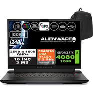 DELL Alienware M16 R1 AMD Ryzen 9 7845HX 96GB DDR5 1TB SSD RTX4080-12GB 16 inç 240Hz QHD+ Windows 11 Home Gaming Laptop AWM16AMDR9HX80WH07 + Zetta Çanta