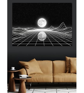 Retro Futuristik Geometrik Ay Görseli Dekoratif Kanvas - Mdf Ahşap Tablo