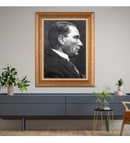Altın Paspartulu Atatürk  Çerçeveli Tablo C692 (Gold)