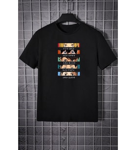 Unisex Cosplay Haikyuu Baskılı T-shirt (Siyah)