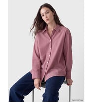 LCW Modest Bordo Çizgili Poplin Kadın Gömlek