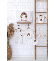 Pia Baby Premium %100 Pamuk İsme Özel Kız Bebek Hediye Seti Zıbın Yastık Kılıfı 5066-06 (Ekru)