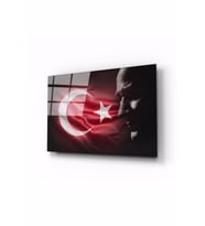 İdealizbiz Atatürk ve Türk Bayrağı Cam Tablo 4mm Dayanıklı Temperli Cam