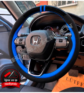 Honda ZR-V Dikme Direksiyon Kılıfı Parlak Siyah Mavi Detaylı Mavi Çift Yüzük ve Dikiş 2023-2026