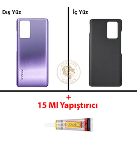Infinix Note 10 Pro Mor Uyumlu Arka Kapak + B7000 Yapıştırıcı Arka Cam Batarya Pil Kapağı Back Cover