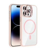 Coverzone iPhone 14 Pro Max ile Uyumlu Z-Etro MagSafe Wireless ?arj Destekli, G��l� Manyetik Tutucu, Stand Olabilen, Kamera Lens Hediyeli Koruyucu K?l?f Pembe