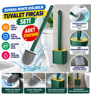 Mey İthalat® Duvara Monte Edilebilir Kapaklı Askılı Klozet Yumuşak Silikon Başlıklı Tuvalet Fırçası Seti