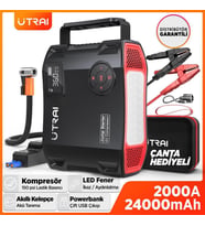 UTRAI Jstar 5 24000mAh 2000A Jump Starter + Lastik Şişirme Pompası Taşınabilir Akü Takviye Cihazı ( Çanta + LCD Ekran + Powerbank + Led Lamba)