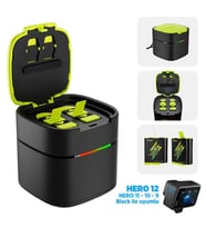 GoPro İkili Şarj Cihazı +2 ADET Yedek Batarya Fast Charging (GoPro Hero12 , Hero11 ,Hero10,Hero9 Black) (Siyah)