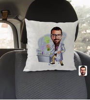 BK Gift Kişiye Özel Erkek Kimya Öğretmeni Karikatürlü Kare Araç Koltuk Yastığı-2
