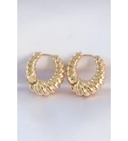 Pirinç Gold Renk Tırtık Detay Bombeli Halka Küpe - Tj-Bkp8972
