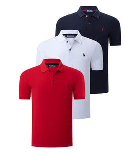 ÜÇLÜ SET T8561 DEWBERRY ERKEK T-SHIRT-LACİVERT-BEYAZ-KIRMIZI (Karışık)