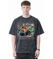 Tasarım Roronoa Zoro One Piece Anime Baskılı Unisex Oversize Eskitme Yıkamalı Tişört