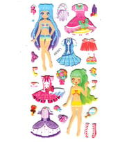 Sticker Kabartmalı Stiker Çıkartma Etiket (XHC074)-18x9 cm- Renkli Kız Giydirme