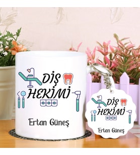 Diş Hekimlerine Özel  Kupa Bardak ve Anahtarlık Hediye Seti (Model 1)