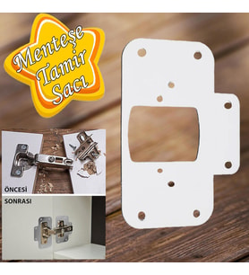 Dolap Kapak Taş Menteşe Tamir Sacı Pratik Onarım Kiti Beyaz Metal Yuva Tablası 6.5 x 9 cm