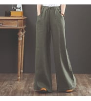 Günlük Pantolon Beli Lastikli Bağcıklı Keten (Haki)