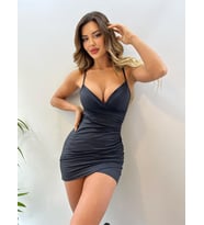 Siyah Dalgıç Kumaş Askılı Elbise