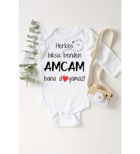 Unisex Bebek Beyaz Amcam Bana Doyamaz Çıtçıtlı Body