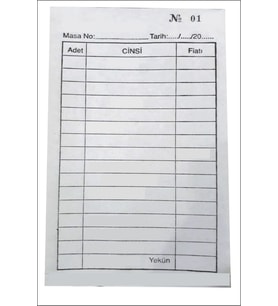 Sam Adisyon Fişi, Adisyon Defteri  9x16 cm Ölçülerinde (B.B) 100 yapraklı Numaralı 216 Adet (18 Düzine)