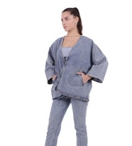 Bol Kalıplı ve Orta Boylu Kemersiz Rahat / Oversize Kadın Kot Kimono Açık Mavi Denim Dört Mevsim