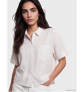 LCW Vision Bej Çizgili Oversize Kadın Gömlek