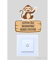 Lütfen Zile Basmayınız Bebek Uyuyor Kapı Zili Etiketi - Sevimli Maymun Sticker