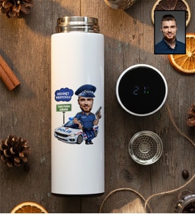 Kişiye Özel Kişiye Özel Karikatürlü Erkek Polis Filtreli Dijital Göstergeli Termos Polisler Günü Hediyesi