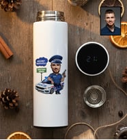 Kişiye Özel Kişiye Özel Karikatürlü Erkek Polis Filtreli Dijital Göstergeli Termos Polisler Günü Hediyesi
