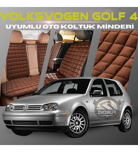 Volksvogen Golf 4 Kahverengi Renk Tay Tüyü Cepli & Terletmez Sırtlı Oto Koltuk Minder Seti - Koltuk Koruma Kılıfı (ÖN & ARKA TAM SET)