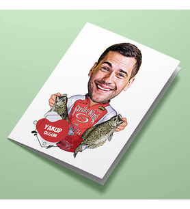 Kişiye Özel Balıkçı Erkek Karikatürlü Tebrik Kartı