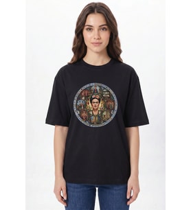 Frida Kahlo Baskılı Beyaz Tişört - %100 Pamuk Bisiklet Yaka Unisex Sanat Temalı T-Shirt